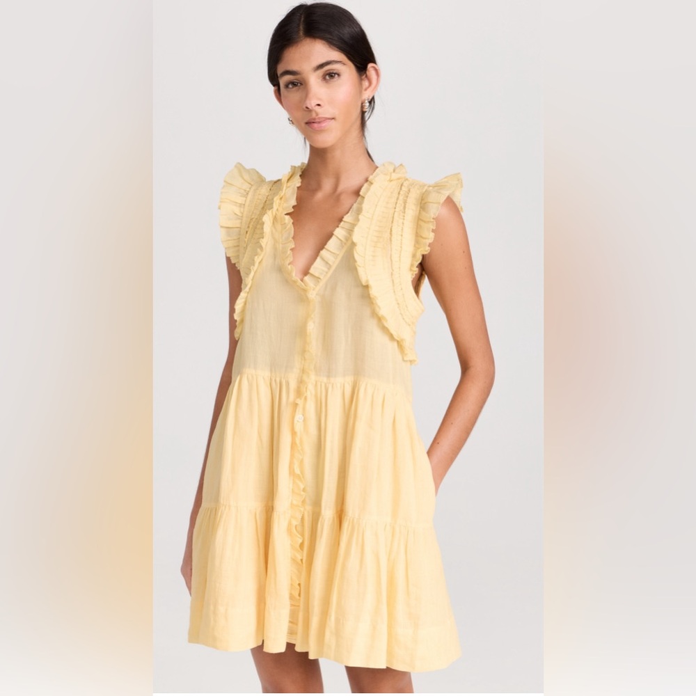 Sea New York Yellow Ruffled Tiered Mini Dress